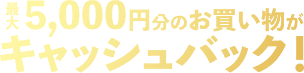 最大5000円分のお買い物がキャッシュバック！